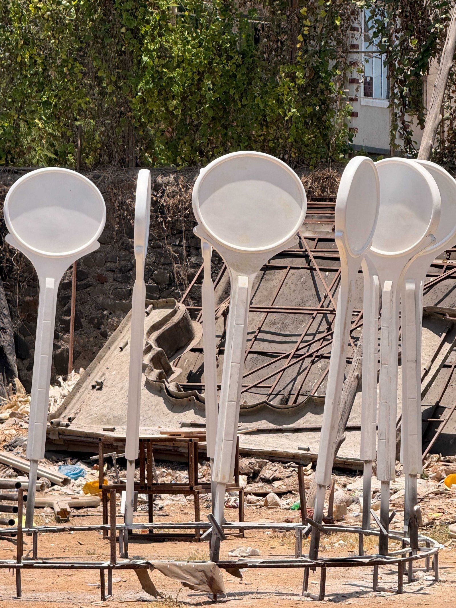 FRP Lollipop Signage Board Moulded FRP lollipop signage board shells curing at the Grandform Fiber production yard